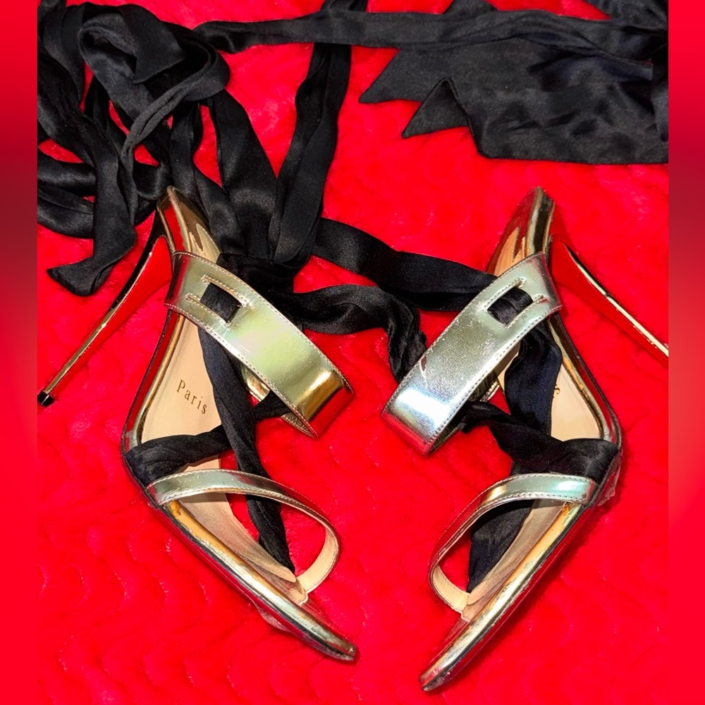 Christian Louboutin Gold Metallic Wrap Heels | Size 37